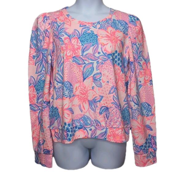 Lilly Pulitzer Jansen Sweatshirt Womens XL Pink Isle Snappy Turtle NEW NWT $108 - Picture 2 of 13